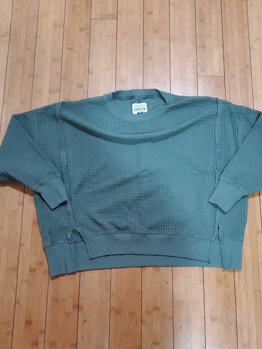 American Eagle Women's XXS Waffle Knit Crewneck Sweatshirt Muted Forest Green